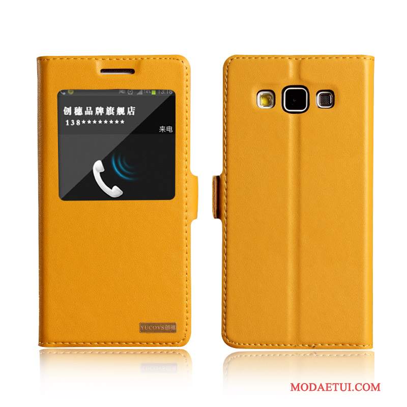 Futerał Samsung Galaxy A5 2015 Skóra Spoczynek Żółty, Etui Samsung Galaxy A5 2015 Ochraniacz Na Telefon