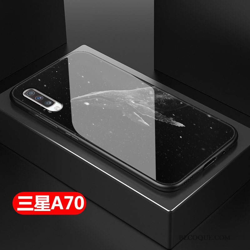 Futerał Samsung Galaxy A70 Ochraniacz Czarny Osobowość, Etui Samsung Galaxy A70 Miękki Proste Szkło Hartowane