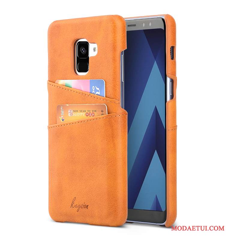 Futerał Samsung Galaxy A8+ Skóra Biznesna Telefon, Etui Samsung Galaxy A8+ Portfel Karta Pomarańczowy