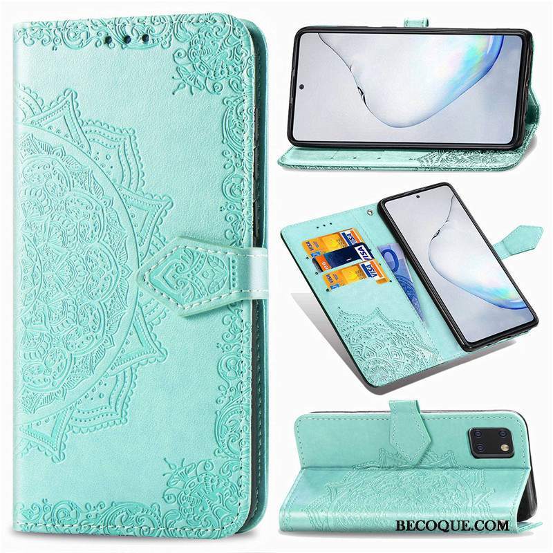 Futerał Samsung Galaxy Note 10 Lite Ochraniacz Na Telefon Relief, Etui Samsung Galaxy Note 10 Lite Skóra Zielony Jednolity Kolor
