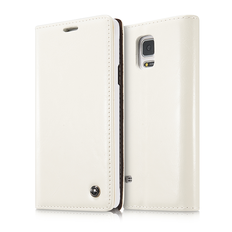 Futerał Samsung Galaxy Note 4 Skóra Biznes Karta, Etui Samsung Galaxy Note 4 Vintage Bydło Biały