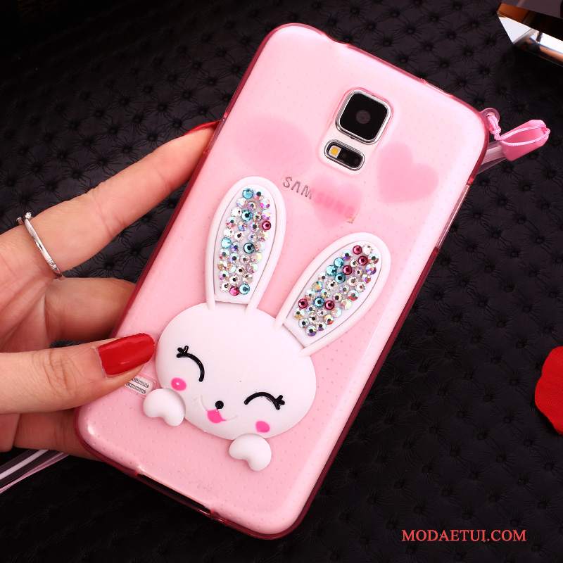 Futerał Samsung Galaxy S5 Wspornik Różowena Telefon, Etui Samsung Galaxy S5 Silikonowe Futrzany Pompon Bunny