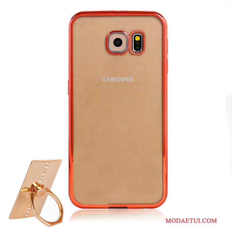 Futerał Samsung Galaxy S6 Silikonowe Czerwony Przezroczysty, Etui Samsung Galaxy S6 Wspornik