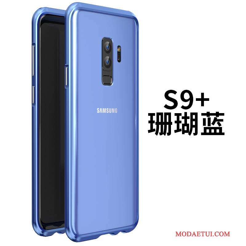 Futerał Samsung Galaxy S9+ Metal Niebieski Szkło, Etui Samsung Galaxy S9+ Torby Na Telefon Granica
