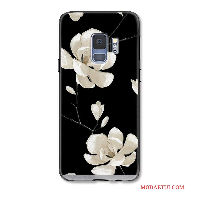 Futerał Samsung Galaxy S9+ Moda Tendencja Kwiaty, Etui Samsung Galaxy S9+ Ochraniacz Czarny Sztuka