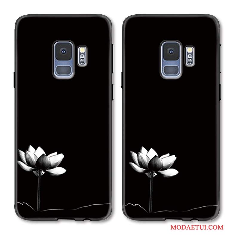 Futerał Samsung Galaxy S9 Relief Kwiaty Czarny, Etui Samsung Galaxy S9 Ochraniacz Linie Wiszące Ozdoby