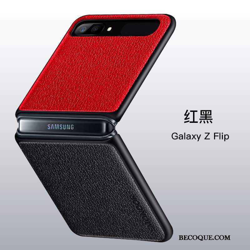 Futerał Samsung Z Flip Skóra Czarny Anti-fall, Etui Samsung Z Flip Silikonowe Na Telefon Bydło