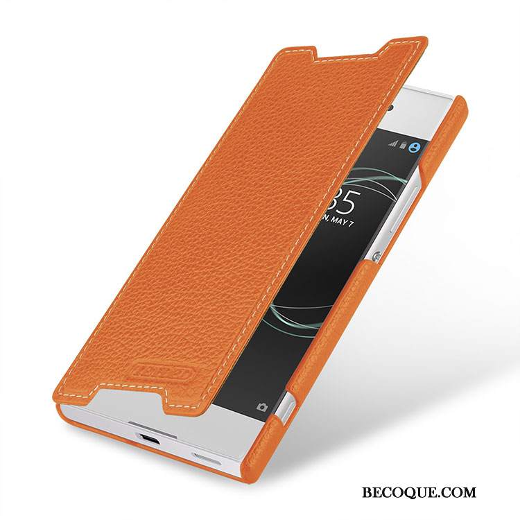 Futerał Sony Xperia 1 Ochraniacz Wzór Litchi, Etui Sony Xperia 1 Skóra Klamra Pomarańczowy