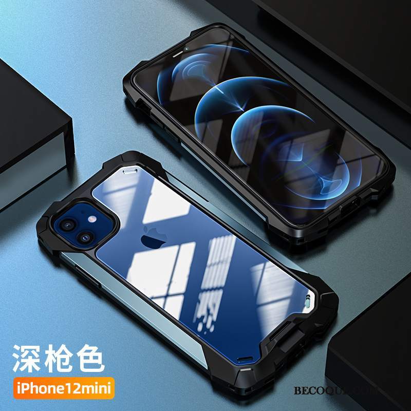 Futerał iPhone 12 Mini Metal Osobowość Niebieski, Etui iPhone 12 Mini Ochraniacz Cienkie Anti-fall