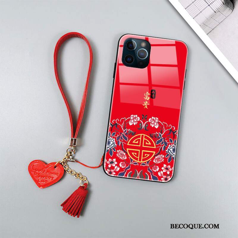 Futerał iPhone 12 Mini Torby Szkło Chiński Styl, Etui iPhone 12 Mini Kreatywne Na Telefon Czerwony