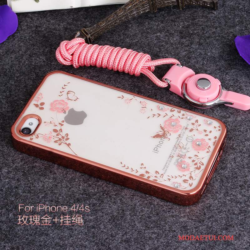 Futerał iPhone 4/4s Silikonowe Anti-fall Różowe, Etui iPhone 4/4s Rhinestone Na Telefon