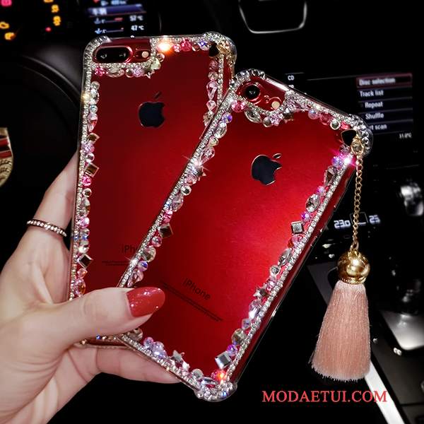 Futerał iPhone 7 Plus Silikonowe Przezroczysty Czerwony, Etui iPhone 7 Plus Luksusowy Na Telefon Z Frędzlami