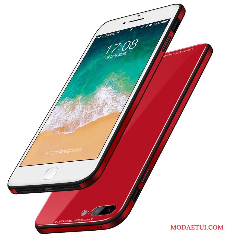 Futerał iPhone 8 Plus Torby Szkło Tendencja, Etui iPhone 8 Plus Silikonowe Anti-fall Czerwony