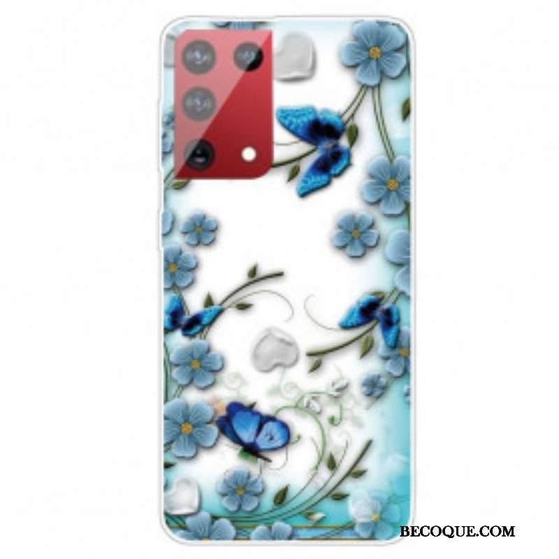 Futerały do Samsung Galaxy S21 Ultra 5G Retro Motyle I Kwiaty