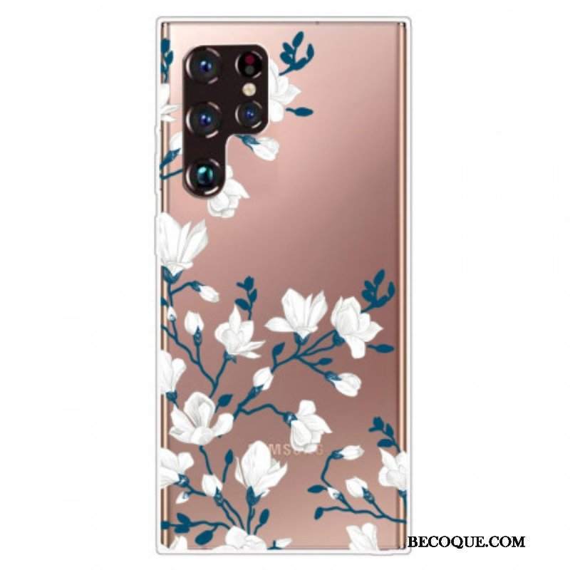 Futerały do Samsung Galaxy S22 Ultra 5G Bezszwowi Biali Kwiaty