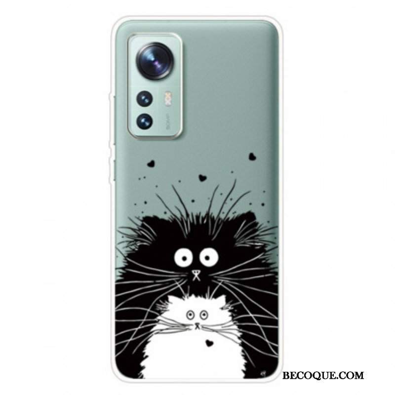 Futerały do Xiaomi 12 Pro Silikonowe Czarno-białe Koty