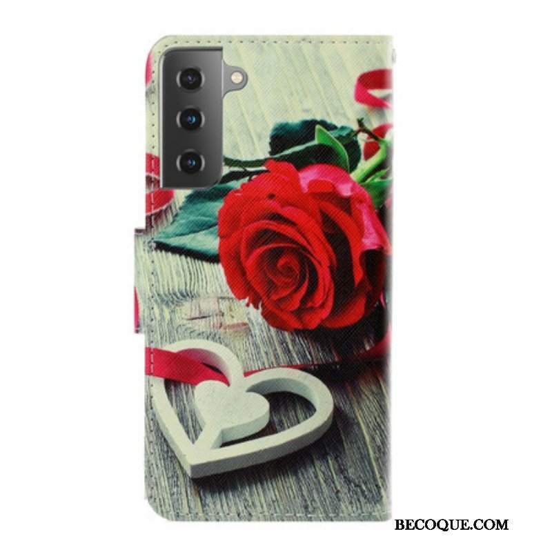 Obudowa Etui Na Telefon do Samsung Galaxy S21 Plus 5G z Łańcuch Romantyczna Róża Z Paskiem