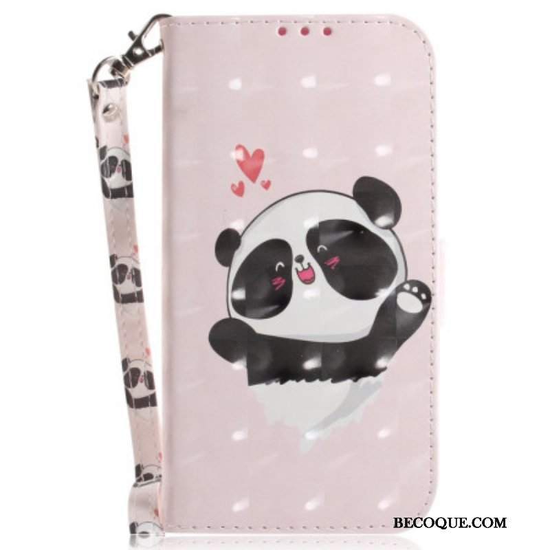 Skórzany Futerał do OnePlus Nord 2T 5G z Łańcuch Panda Love Ze Smyczą