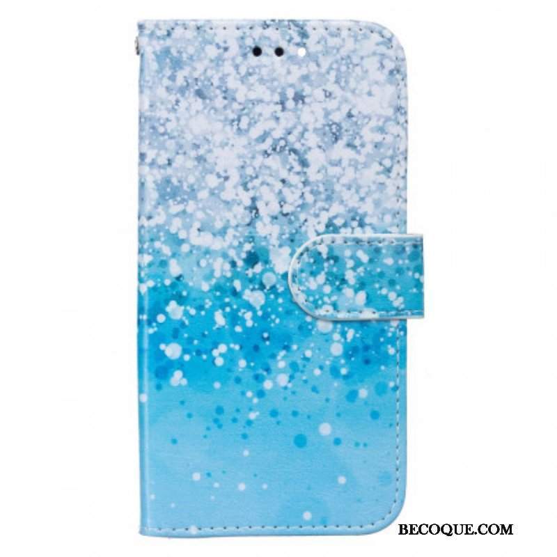 Skórzany Futerał do Samsung Galaxy S22 Plus 5G Gradient Niebieskiego Brokatu