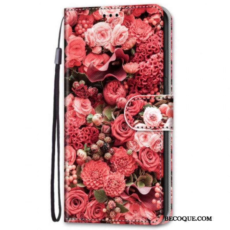 Skórzany Futerał do Samsung Galaxy S22 Plus 5G Kwiatowy Romans