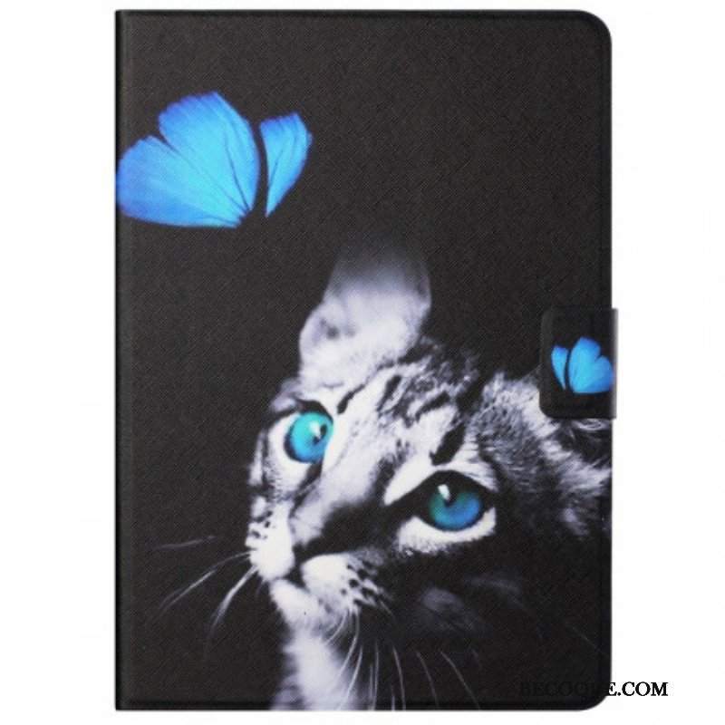 Skórzany Futerał do Samsung Galaxy Tab A8 (2021) Niebieski Kot I Motyl