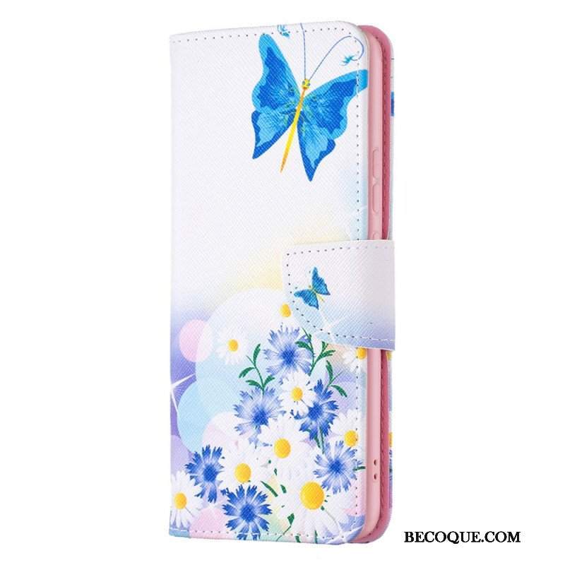 Skórzany Futerał do Xiaomi 12 / 12X Malowane Motyle I Kwiaty