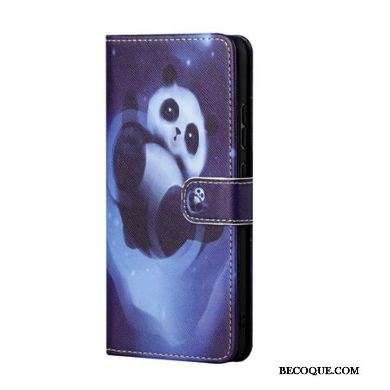 Skórzany Futerał do Xiaomi Redmi Note 10 5G z Łańcuch Panda Space Ze Smyczą