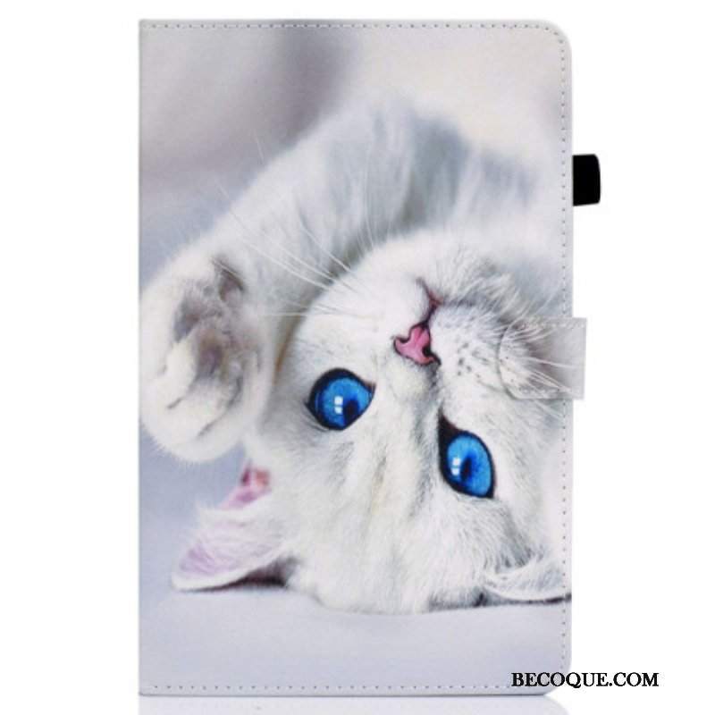 Skórzany Futerał do iPad 10.9" (2022) Biały Kot Z Niebieskimi Oczami