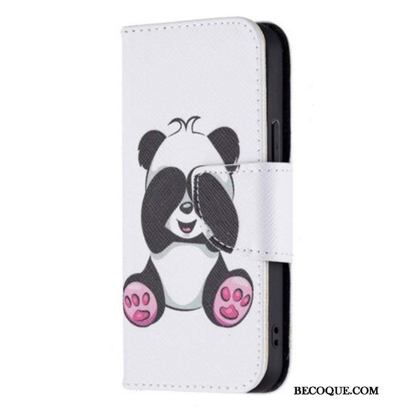 Skórzany Futerał do iPhone 13 Mini Zabawa Pandami