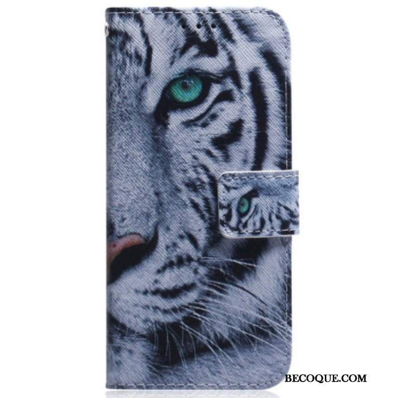 Skórzany Futerał do iPhone 15 Biały Tygrys