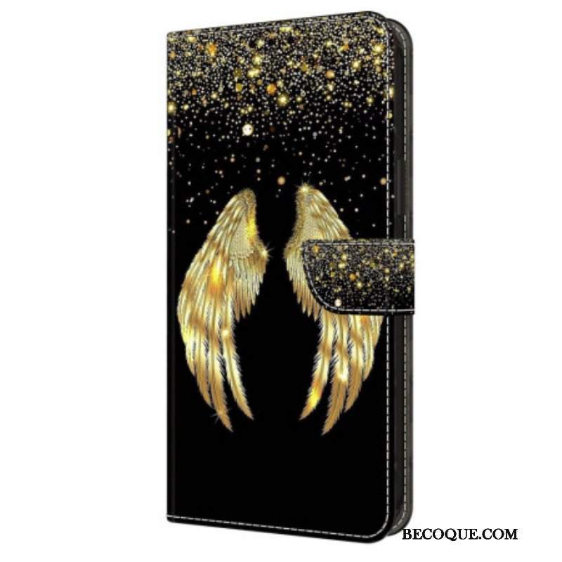 Skórzany Futerał do iPhone 15 Pro Złote Skrzydła