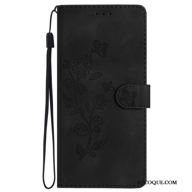 Etui Folio Do Samsung Galaxy S24 5g Dyskretny Kwiatowy Wzór Z Paskiem