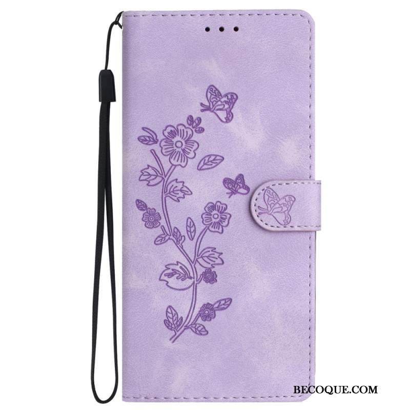 Etui Folio Do Samsung Galaxy S24 5g Dyskretny Kwiatowy Wzór Z Paskiem