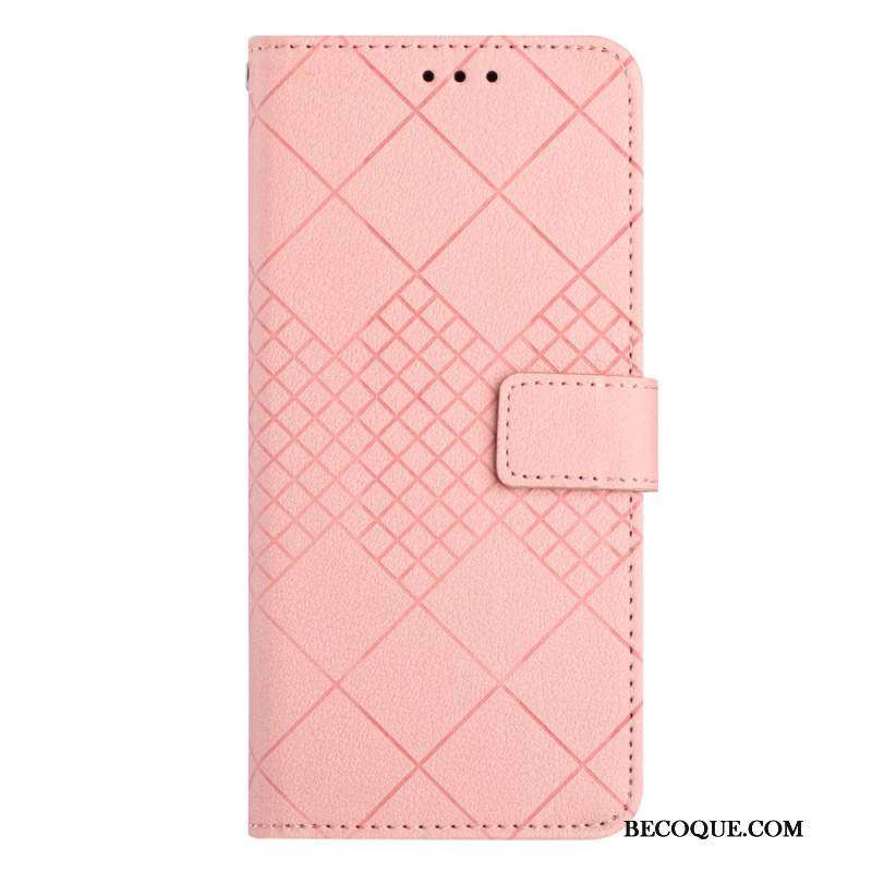 Etui Folio Do Xiaomi 14 Diamenty O Fakturze Litchi Z Paskiem