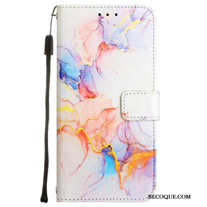 Etui Folio Do Xiaomi Redmi Note 13 5g Marmur Ze Smyczą I Paskiem Na Ramię