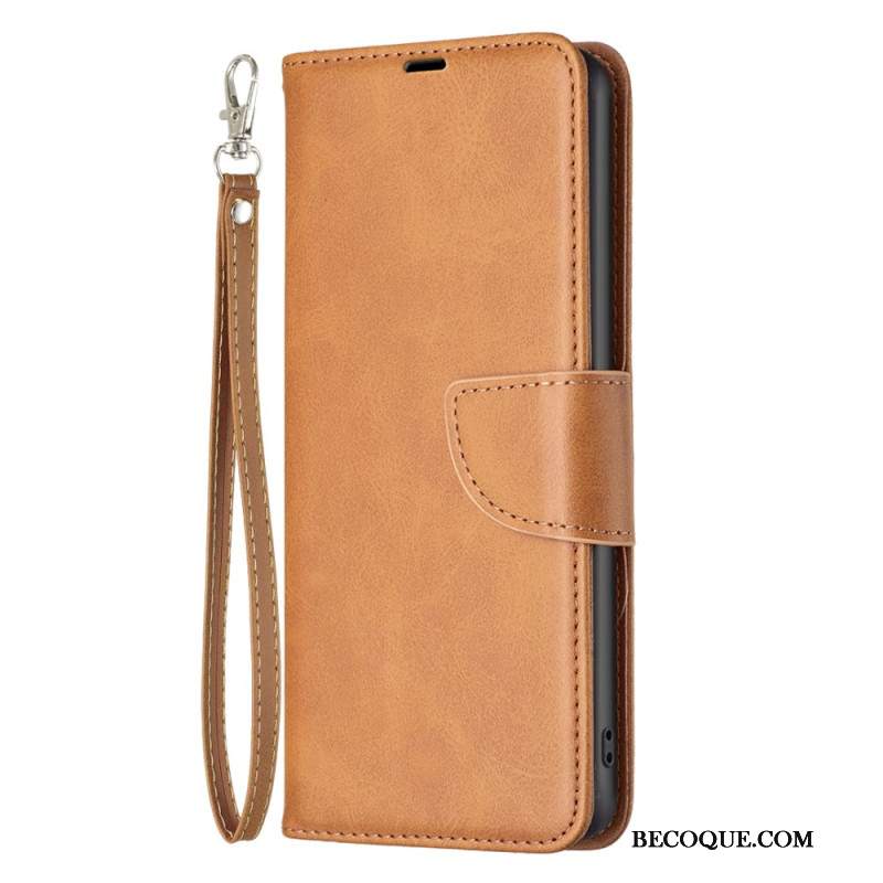Etui Folio Do iPhone 16 Pro Efekt Gładkiej Skóry Z Paskiem