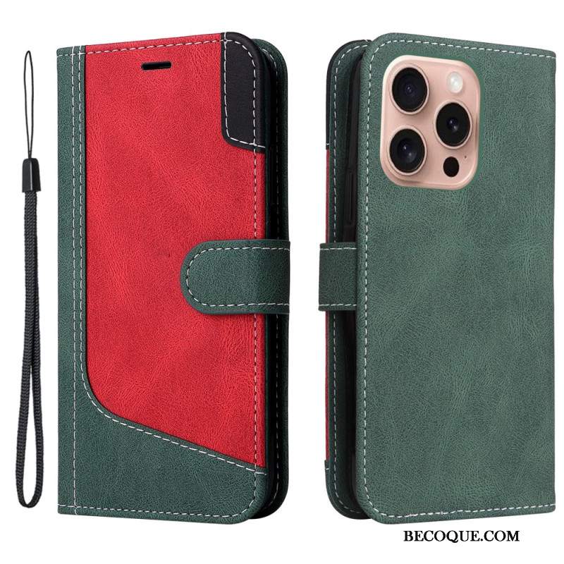 Etui Folio Do iPhone 16 Pro Trójkolorowy Z Paskiem