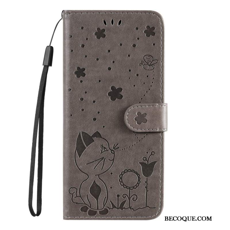 Etui Folio Google Pixel 8 Kot I Pszczoły Na Smyczy Etui Ochronne