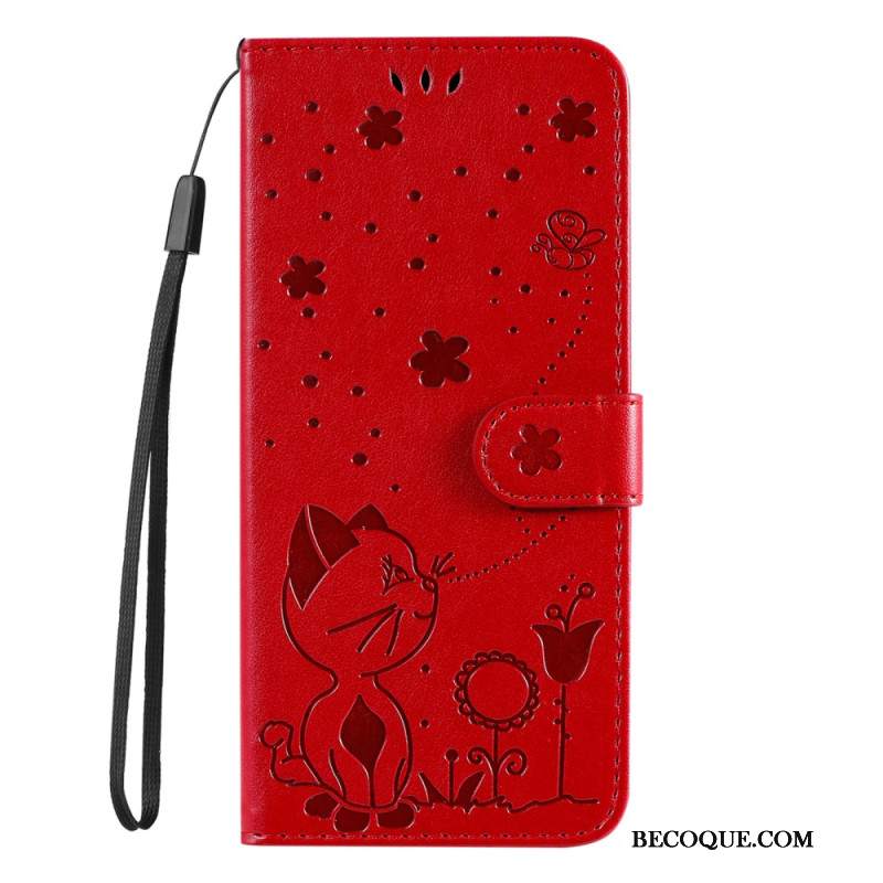 Etui Folio Google Pixel 8 Kot I Pszczoły Na Smyczy Etui Ochronne