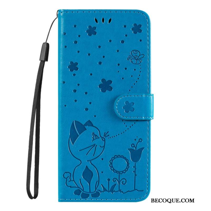 Etui Folio Google Pixel 8 Kot I Pszczoły Na Smyczy Etui Ochronne