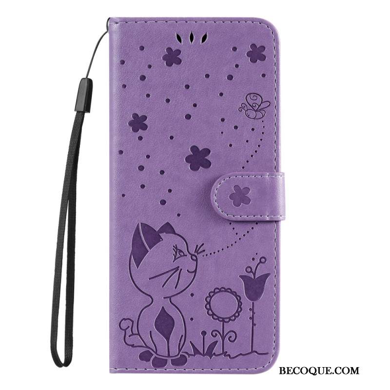Etui Folio Google Pixel 8 Kot I Pszczoły Na Smyczy Etui Ochronne