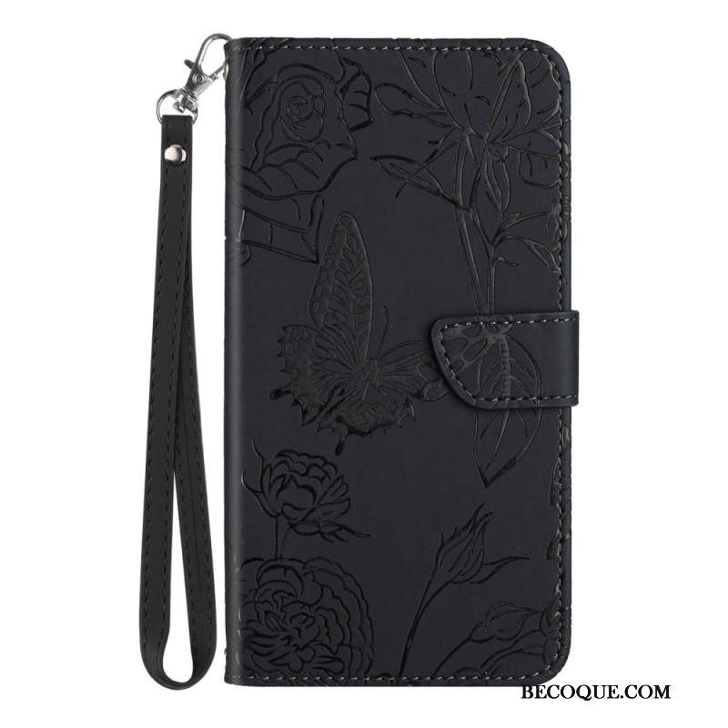 Etui Folio Samsung Galaxy A16 5g Nadruk Motyl Z Paskiem Etui Ochronne