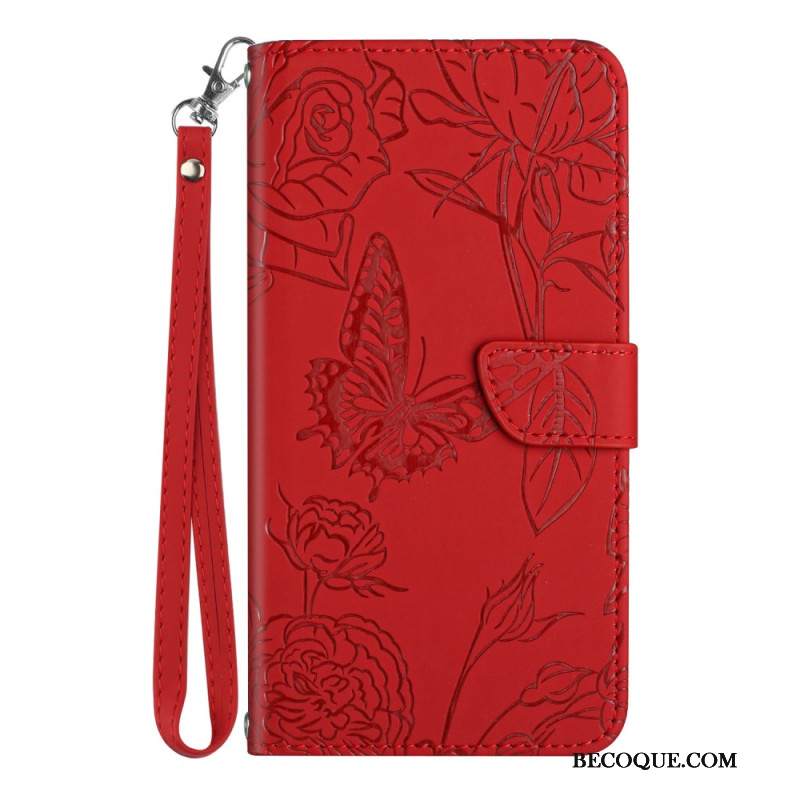 Etui Folio Samsung Galaxy A16 5g Nadruk Motyl Z Paskiem Etui Ochronne
