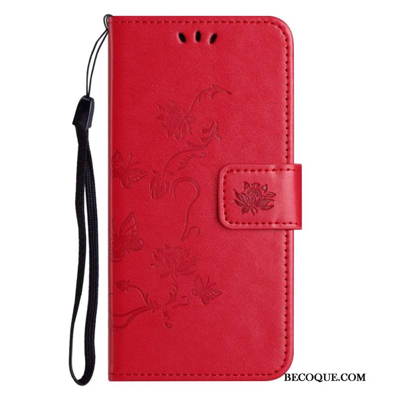 Etui Folio Samsung Galaxy A55 5g Motyw Motyli I Kwiatów Ze Smyczą Etui Ochronne