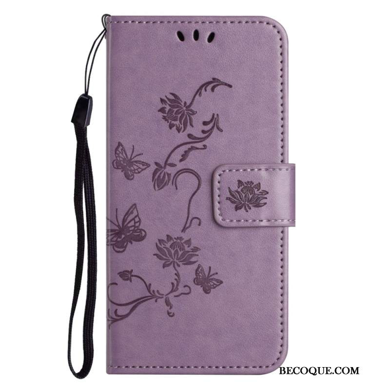 Etui Folio Samsung Galaxy A55 5g Motyw Motyli I Kwiatów Ze Smyczą Etui Ochronne