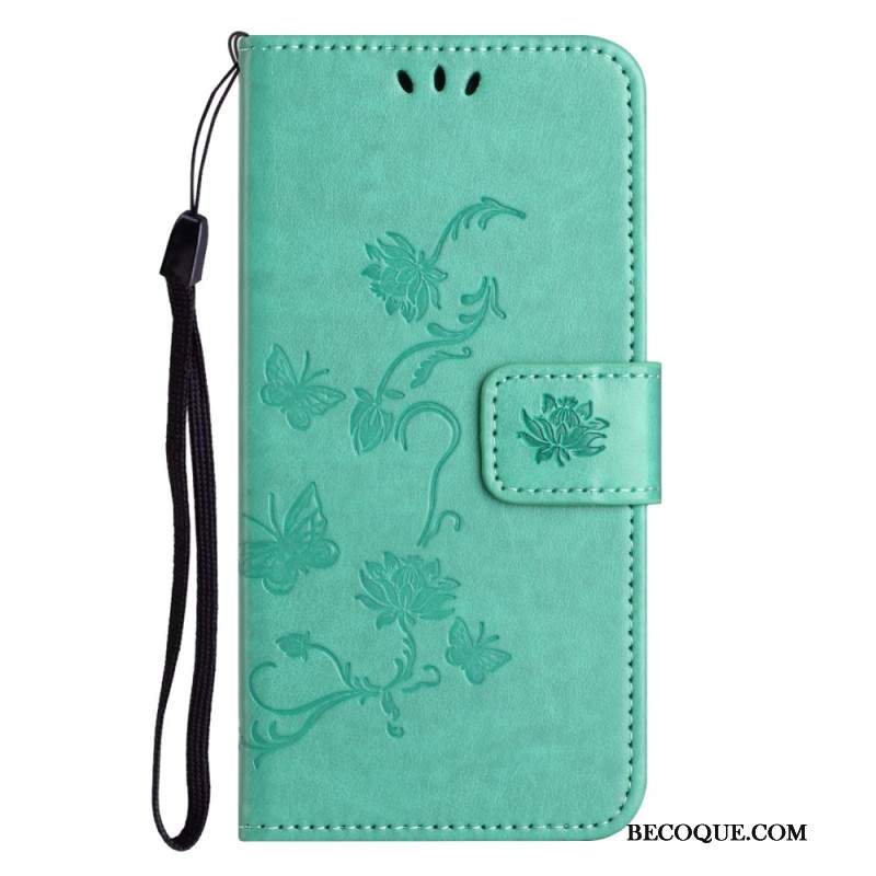Etui Folio Samsung Galaxy A55 5g Motyw Motyli I Kwiatów Ze Smyczą Etui Ochronne