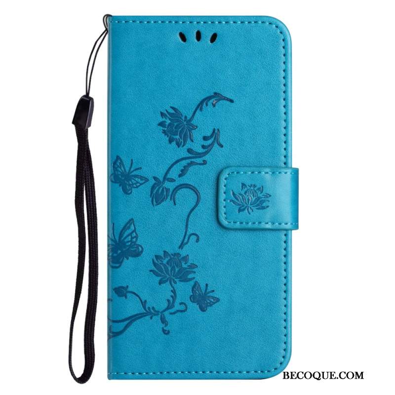 Etui Folio Samsung Galaxy A55 5g Motyw Motyli I Kwiatów Ze Smyczą Etui Ochronne