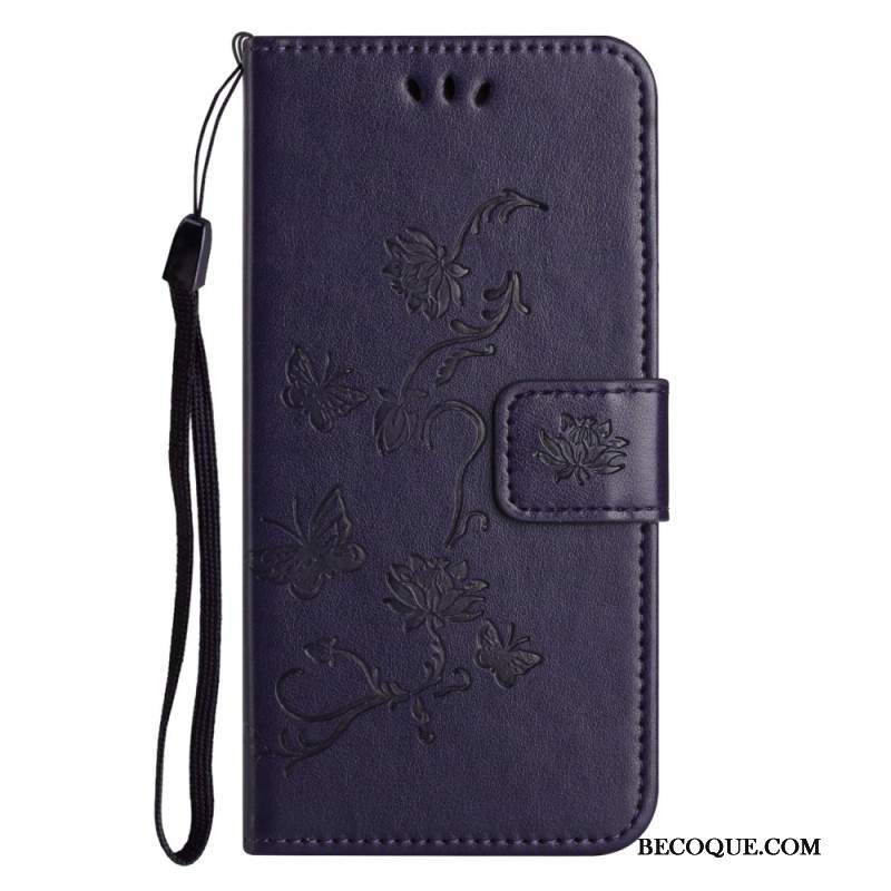 Etui Folio Samsung Galaxy A55 5g Motyw Motyli I Kwiatów Ze Smyczą Etui Ochronne