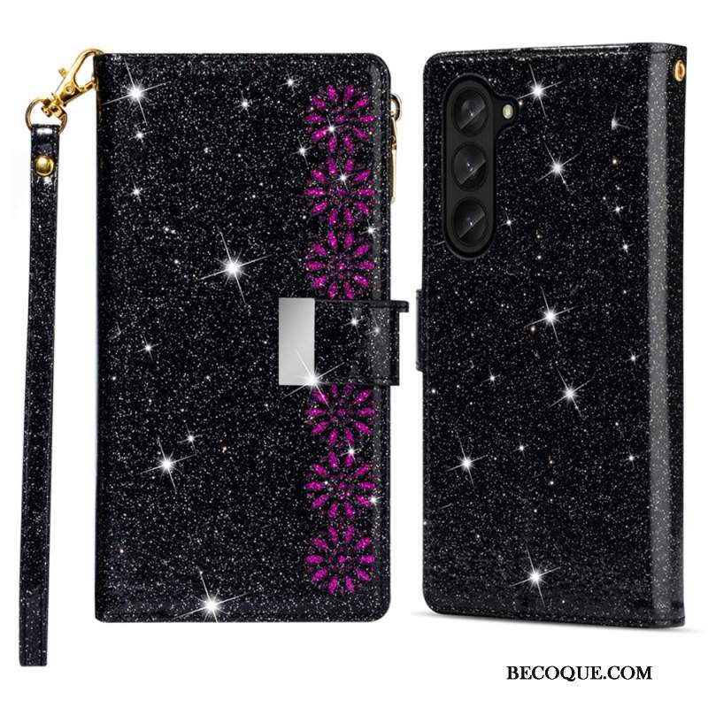 Etui Folio Samsung Galaxy Z Fold 5 Portfel Z Cekinami Etui Ochronne