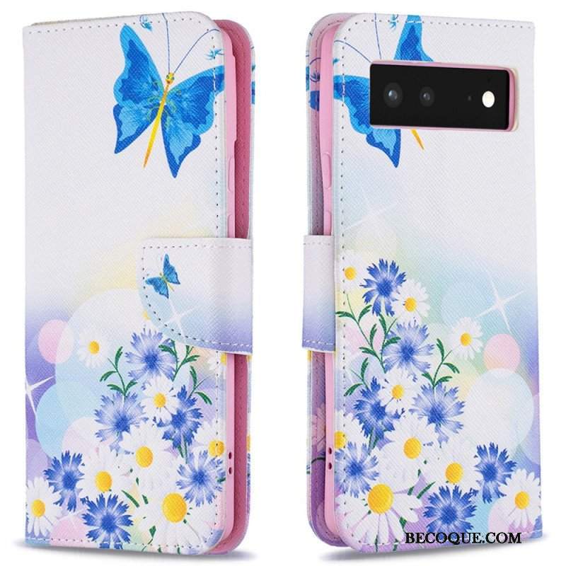 Etui Folio do Google Pixel 6 Malowane Motyle